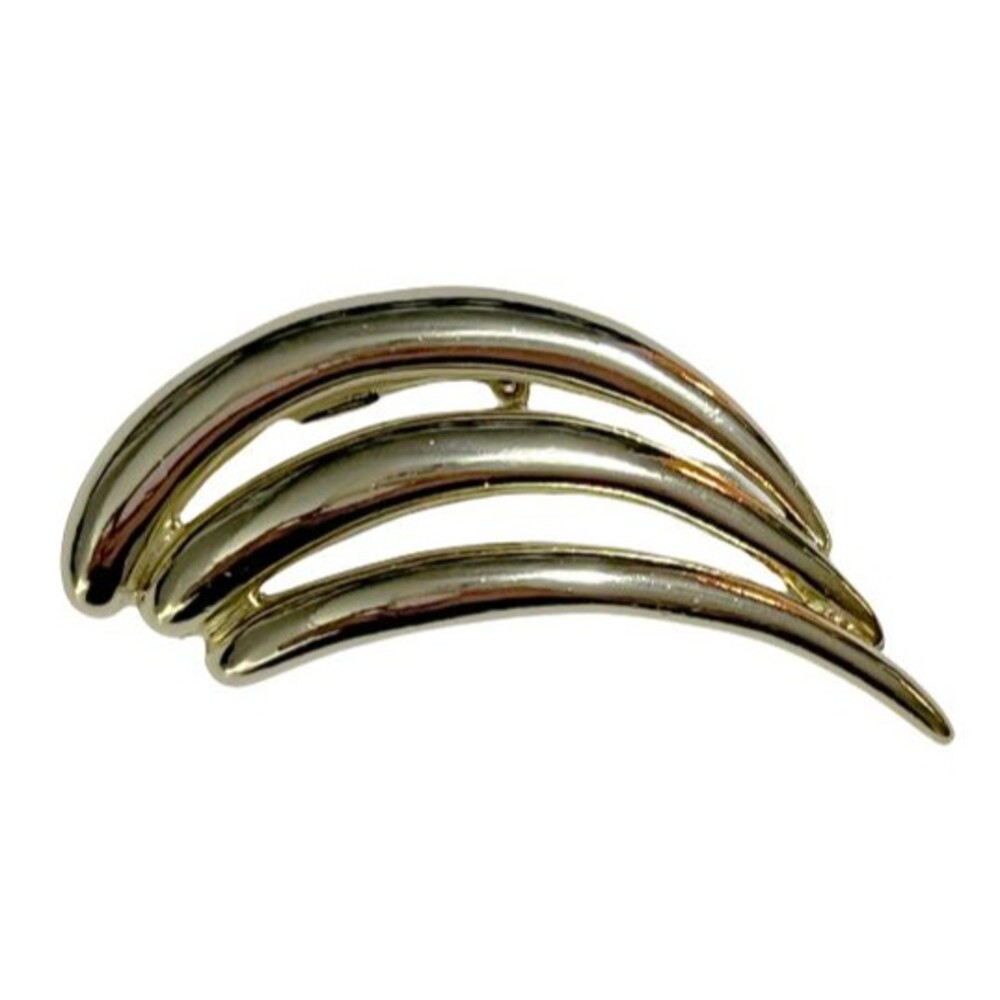Piscitelli Brooch Pin Angel Wing Swoosh Triple Bar Leaf Signed 1960s Vintage